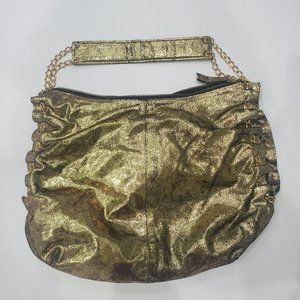 Used Sabina Large Leather Shoulder Bag Handbag Black Gold Metallic $78 FF82